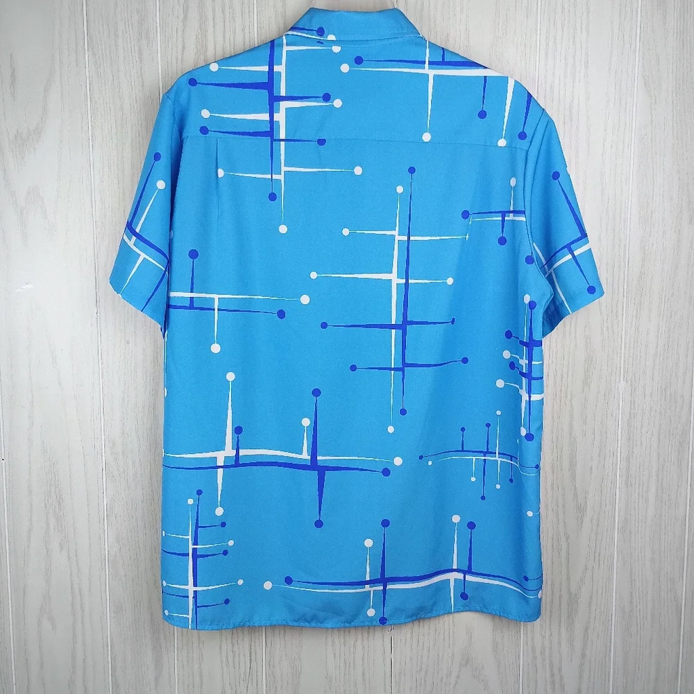 Royaura Hawaiian Blue Lines Pattern XL button down thin beach shirt color - Picture 5 of 13
